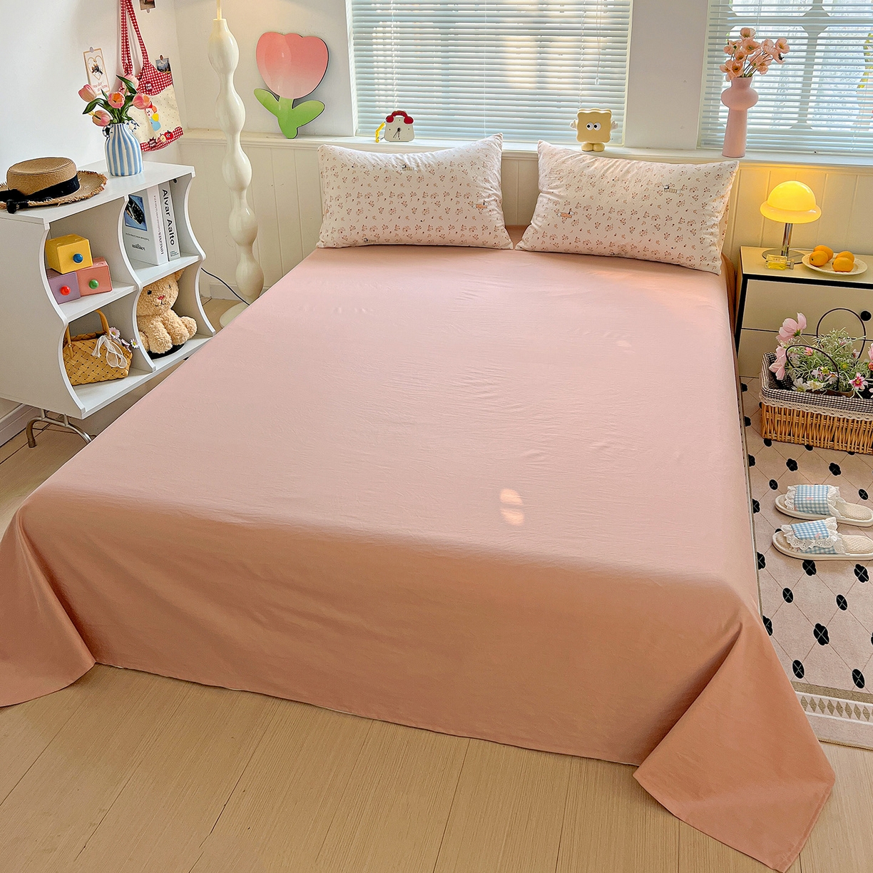 91家纺网 家纺一手货源 找家纺 暖芯优选 2025新款加厚爆款小布袋韩国古法水洗棉床单学生三件套床笠款四件套 花田汪语