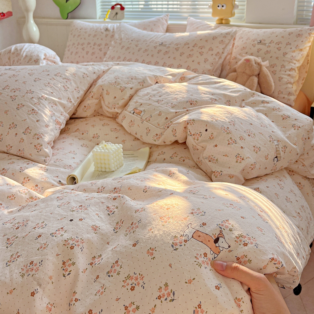 91家纺网 家纺一手货源 找家纺 暖芯优选 2025新款加厚爆款小布袋韩国古法水洗棉床单学生三件套床笠款四件套 花田汪语