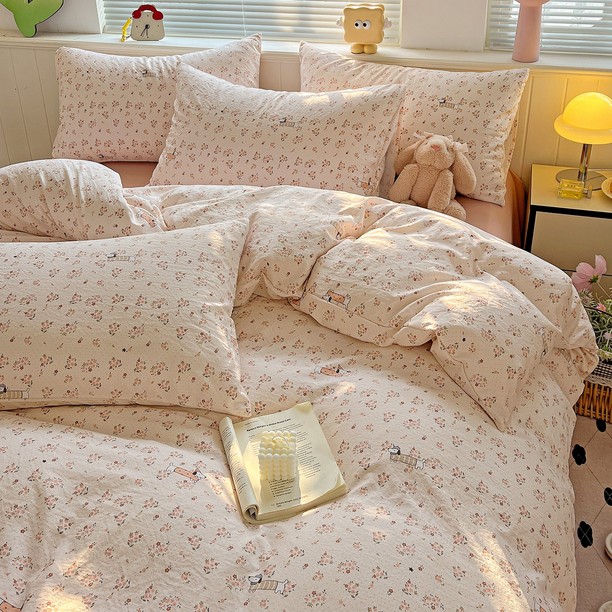 91家纺网 家纺一手货源 找家纺 暖芯优选 2025新款加厚爆款小布袋韩国古法水洗棉床单学生三件套床笠款四件套 花田汪语