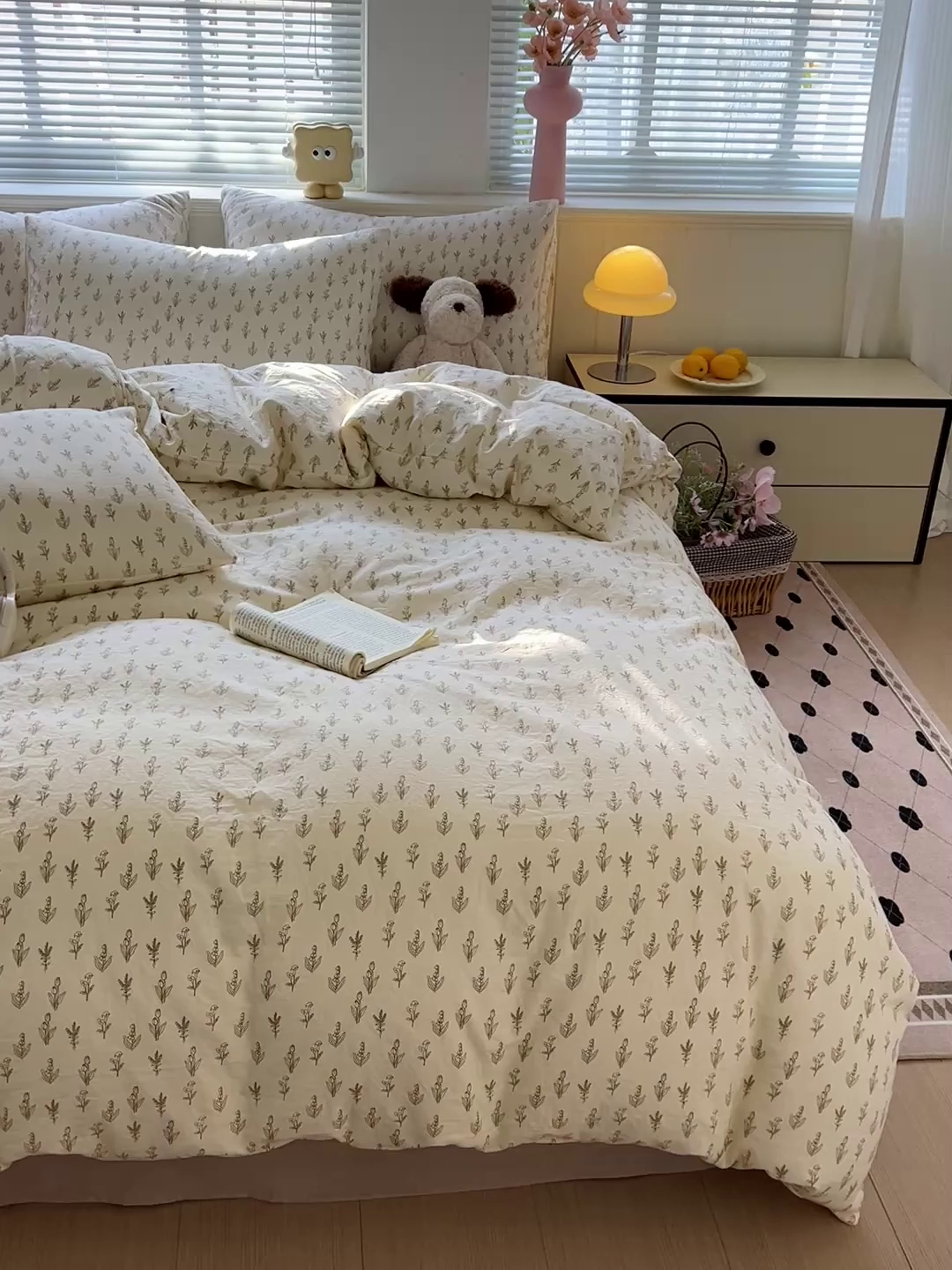 91家纺网 家纺一手货源 找家纺 暖芯优选 2025新款加厚爆款小布袋韩国古法水洗棉床单学生三件套床笠款四件套 素叶小筑