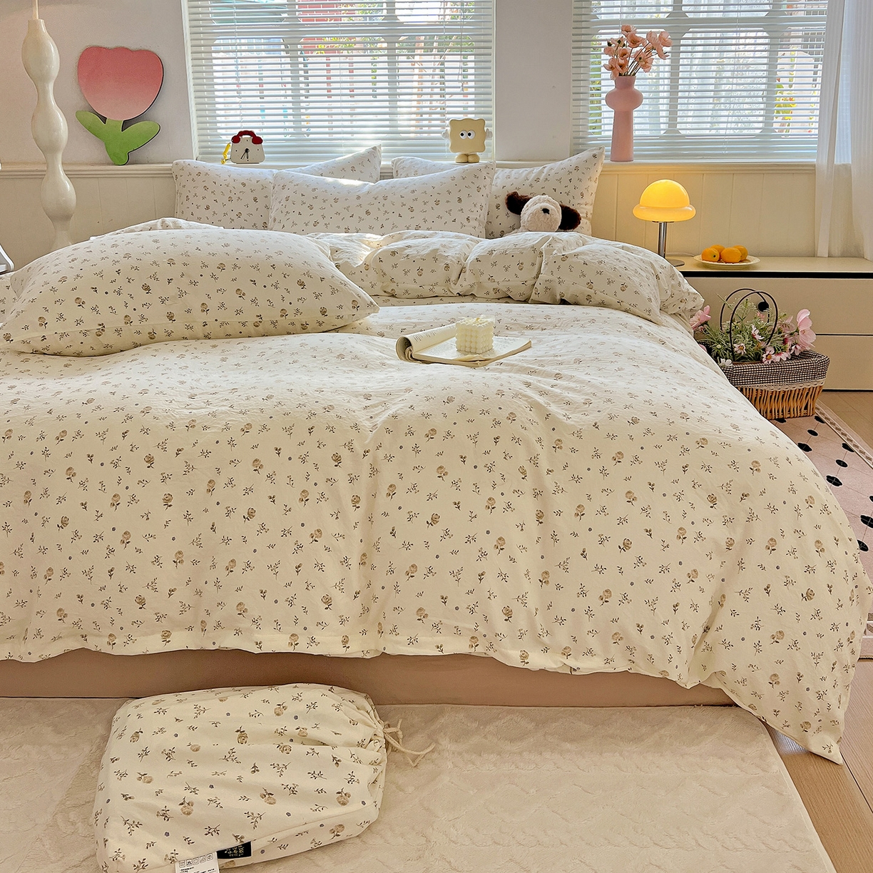 91家纺网 家纺一手货源 找家纺 暖芯优选 2025新款加厚爆款小布袋韩国古法水洗棉床单学生三件套床笠款四件套 碎花集物