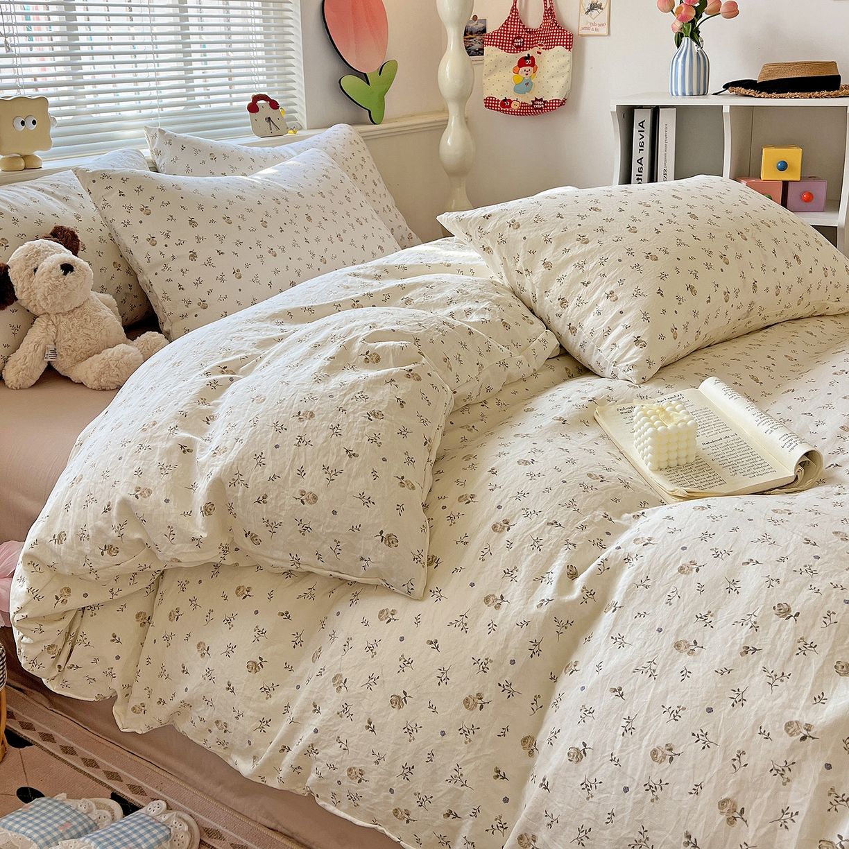 91家纺网 家纺一手货源 找家纺 暖芯优选 2025新款加厚爆款小布袋韩国古法水洗棉床单学生三件套床笠款四件套 碎花集物