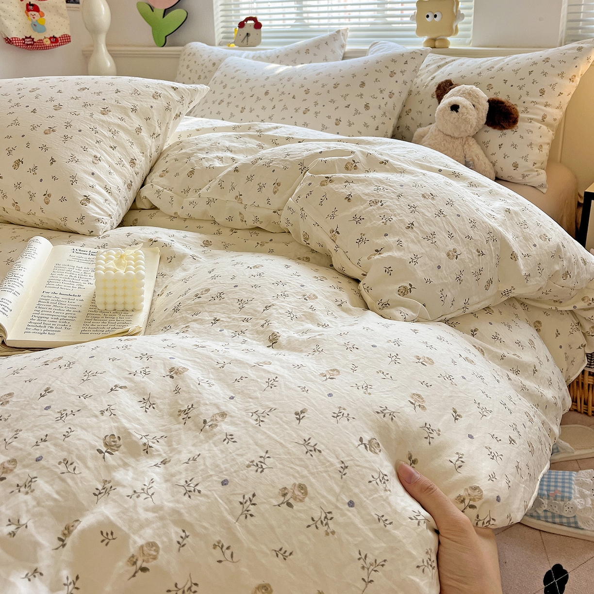 91家纺网 家纺一手货源 找家纺 暖芯优选 2025新款加厚爆款小布袋韩国古法水洗棉床单学生三件套床笠款四件套 碎花集物