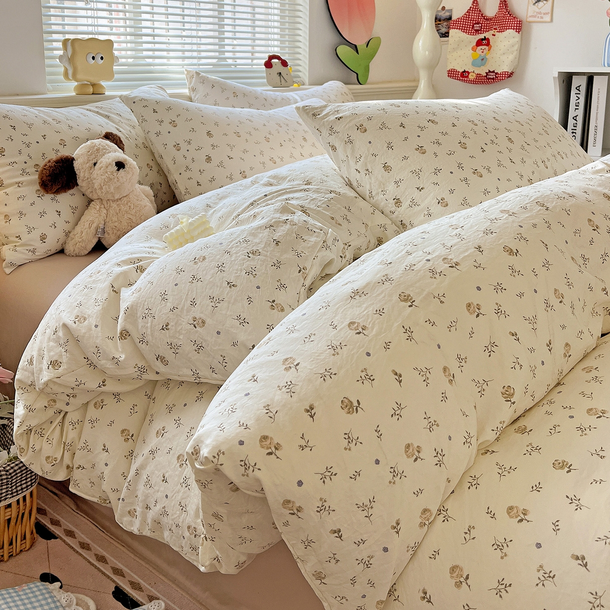 91家纺网 家纺一手货源 找家纺 暖芯优选 2025新款加厚爆款小布袋韩国古法水洗棉床单学生三件套床笠款四件套 碎花集物