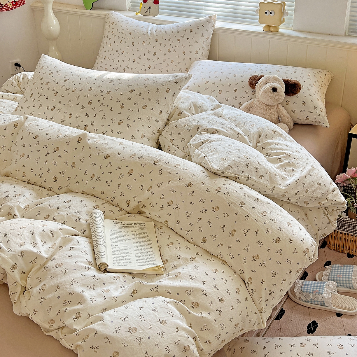 91家纺网 家纺一手货源 找家纺 暖芯优选 2025新款加厚爆款小布袋韩国古法水洗棉床单学生三件套床笠款四件套 碎花集物