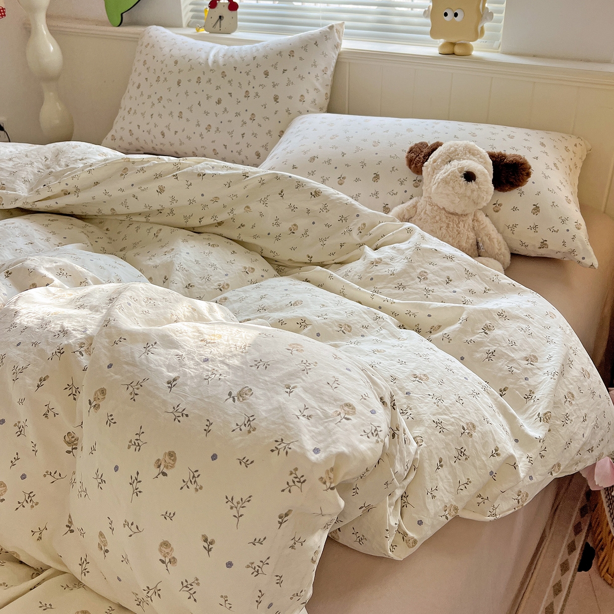 91家纺网 家纺一手货源 找家纺 暖芯优选 2025新款加厚爆款小布袋韩国古法水洗棉床单学生三件套床笠款四件套 碎花集物