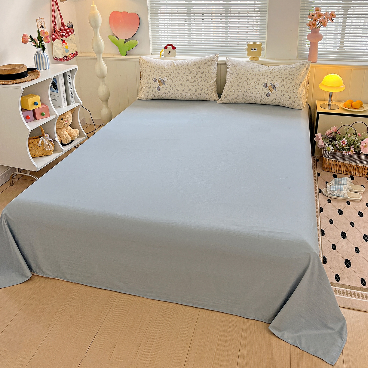 91家纺网 家纺一手货源 找家纺 暖芯优选 2025新款加厚爆款小布袋韩国古法水洗棉床单学生三件套床笠款四件套 碎花喵语