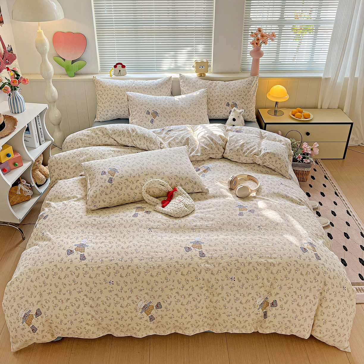 91家纺网 家纺一手货源 找家纺 暖芯优选 2025新款加厚爆款小布袋韩国古法水洗棉床单学生三件套床笠款四件套 碎花喵语