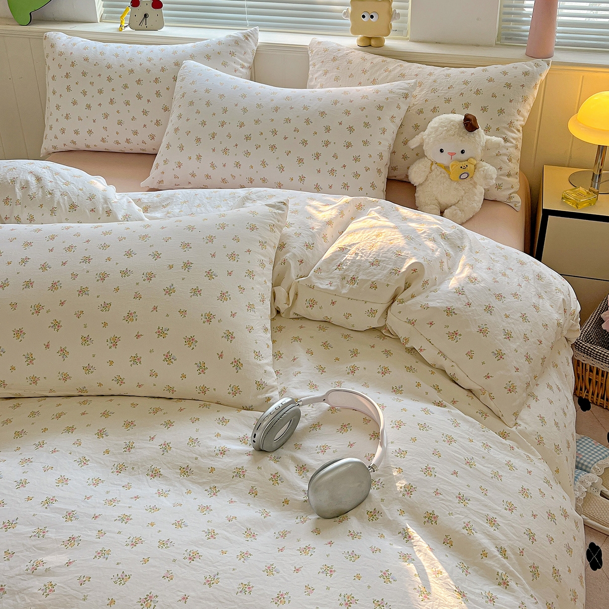 91家纺网 家纺一手货源 找家纺 暖芯优选 2025新款加厚爆款小布袋韩国古法水洗棉床单学生三件套床笠款四件套 甜梦花坊