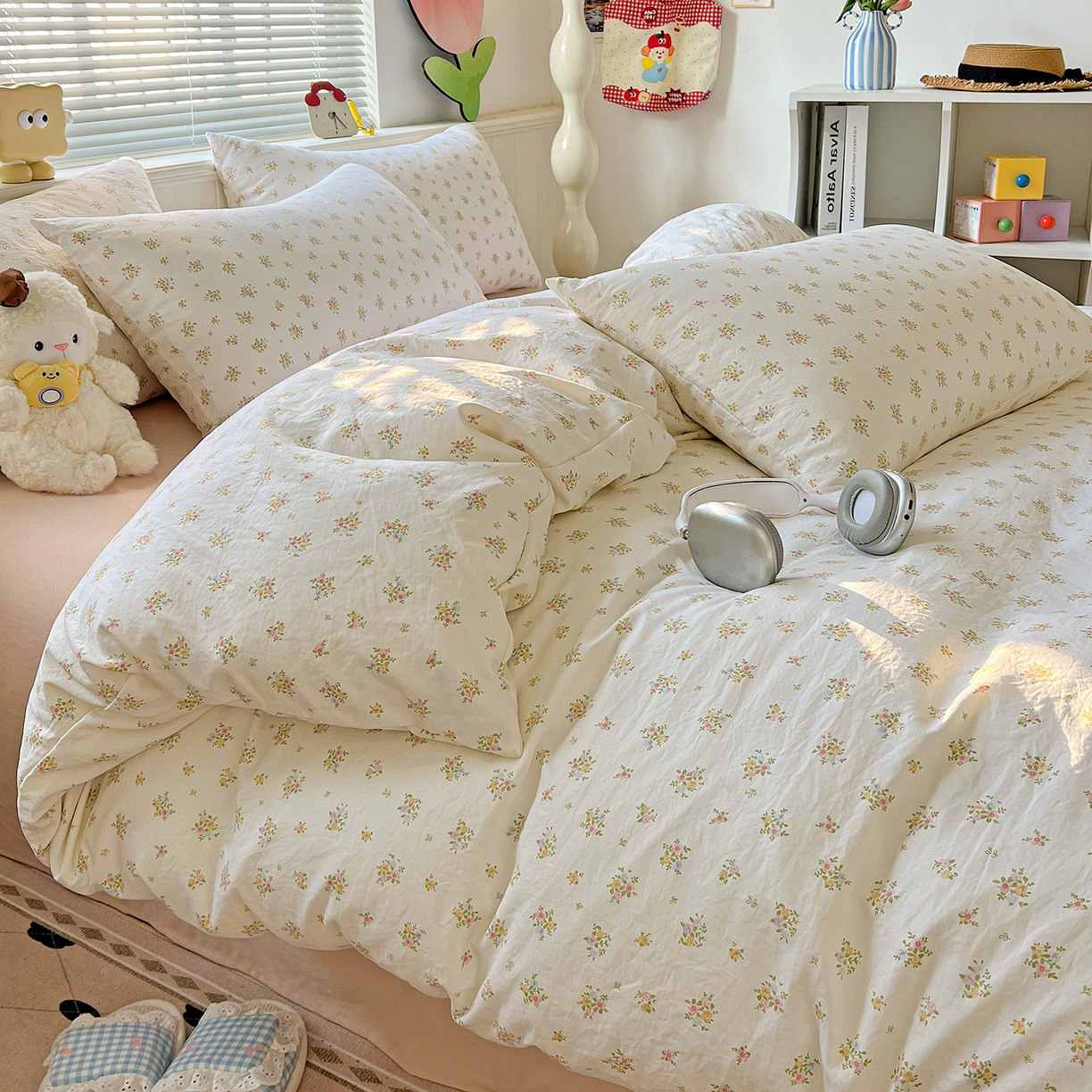 91家纺网 家纺一手货源 找家纺 暖芯优选 2025新款加厚爆款小布袋韩国古法水洗棉床单学生三件套床笠款四件套 甜梦花坊