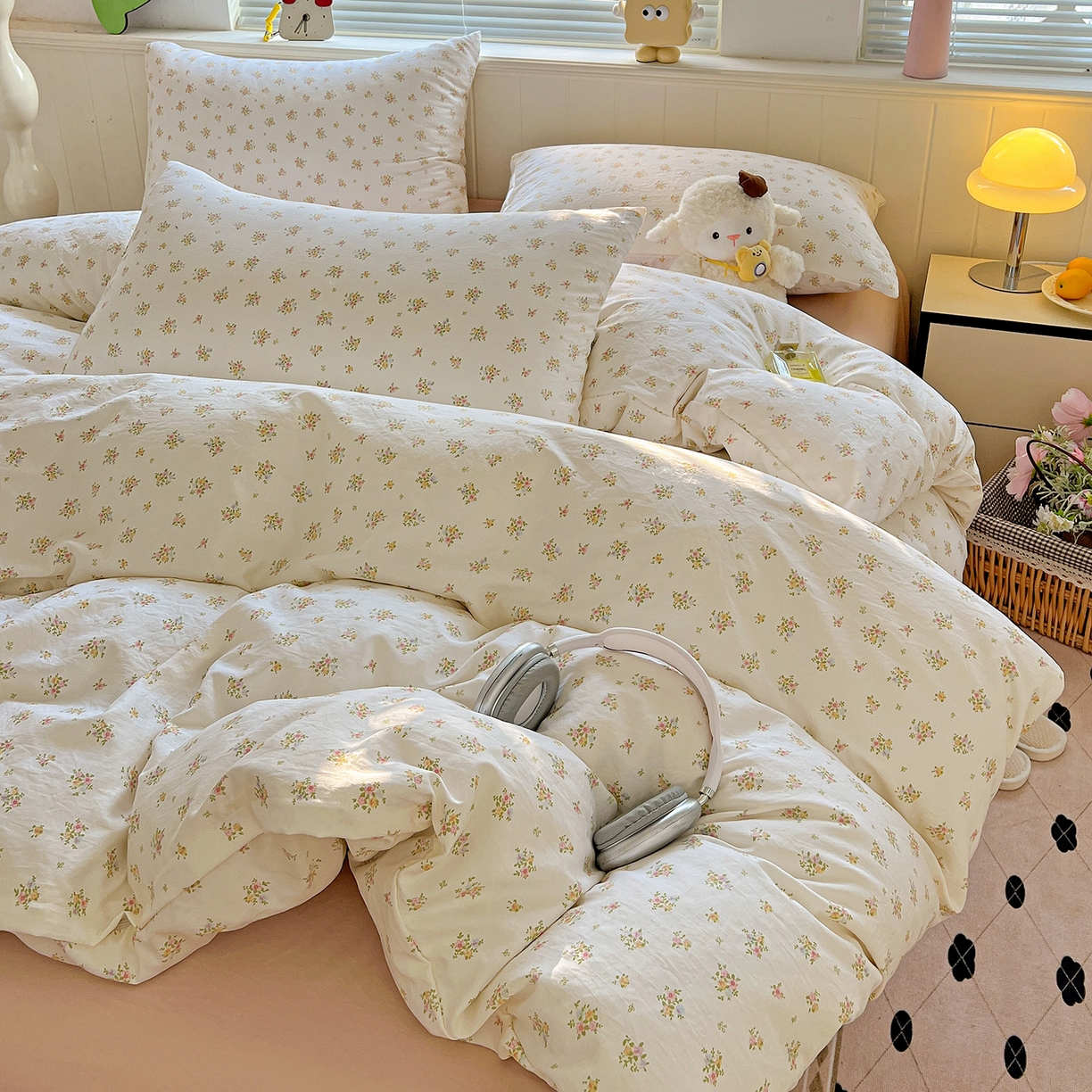 91家纺网 家纺一手货源 找家纺 暖芯优选 2025新款加厚爆款小布袋韩国古法水洗棉床单学生三件套床笠款四件套 甜梦花坊