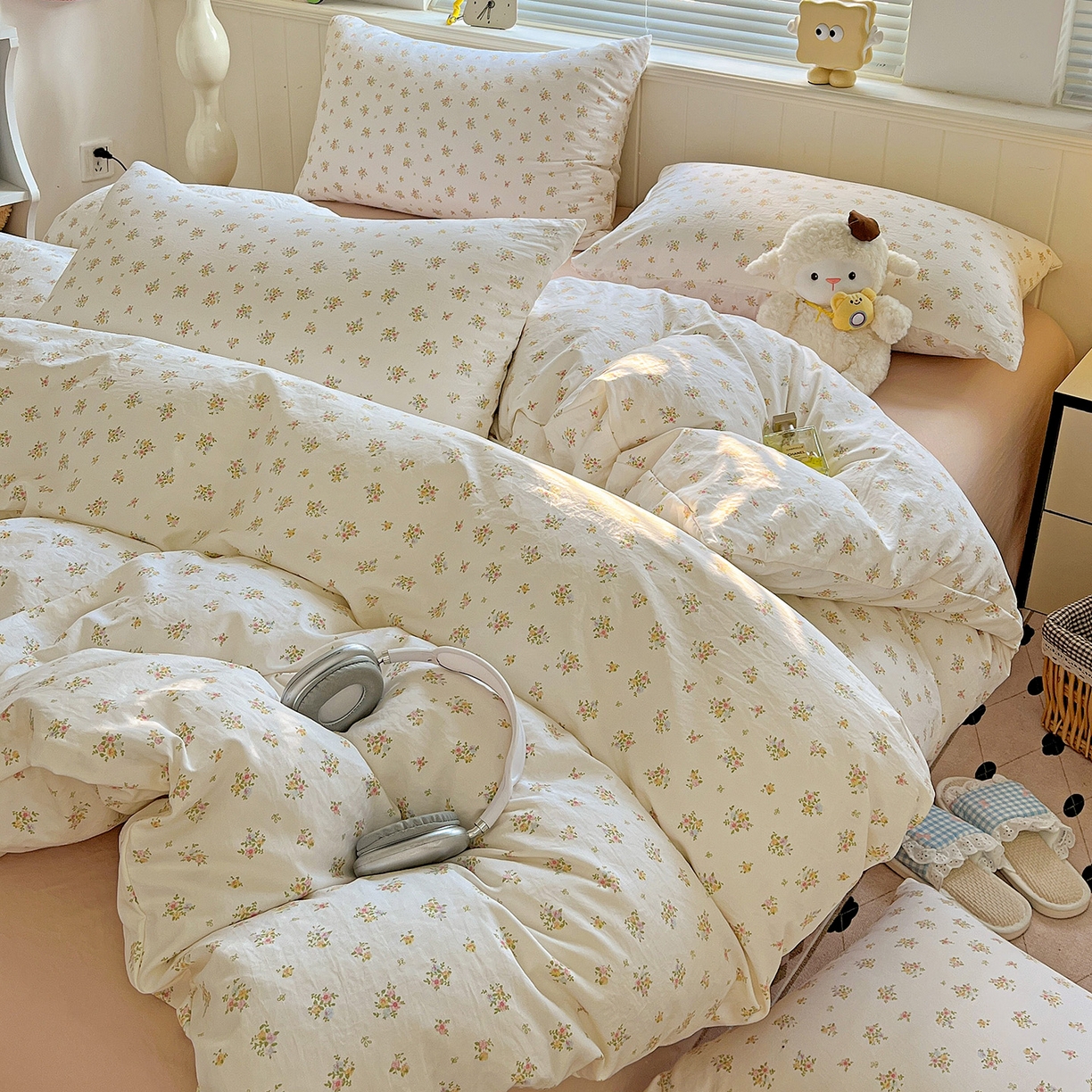 91家纺网 家纺一手货源 找家纺 暖芯优选 2025新款加厚爆款小布袋韩国古法水洗棉床单学生三件套床笠款四件套 甜梦花坊