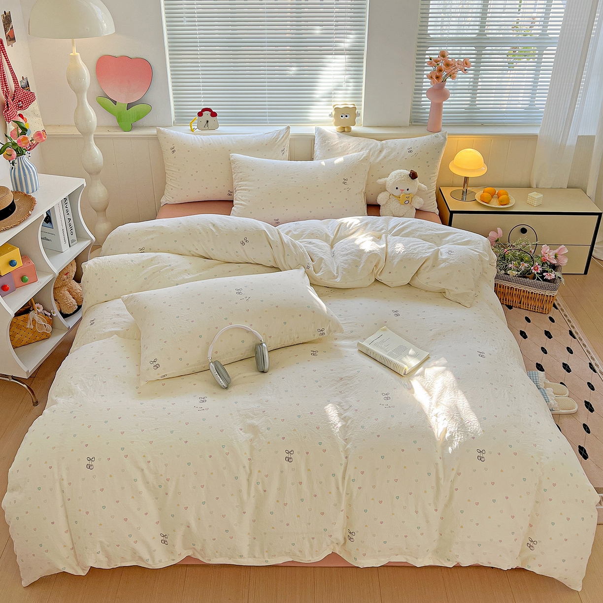 91家纺网 家纺一手货源 找家纺 暖芯优选 2025新款加厚爆款小布袋韩国古法水洗棉床单学生三件套床笠款四件套 甜心软糖