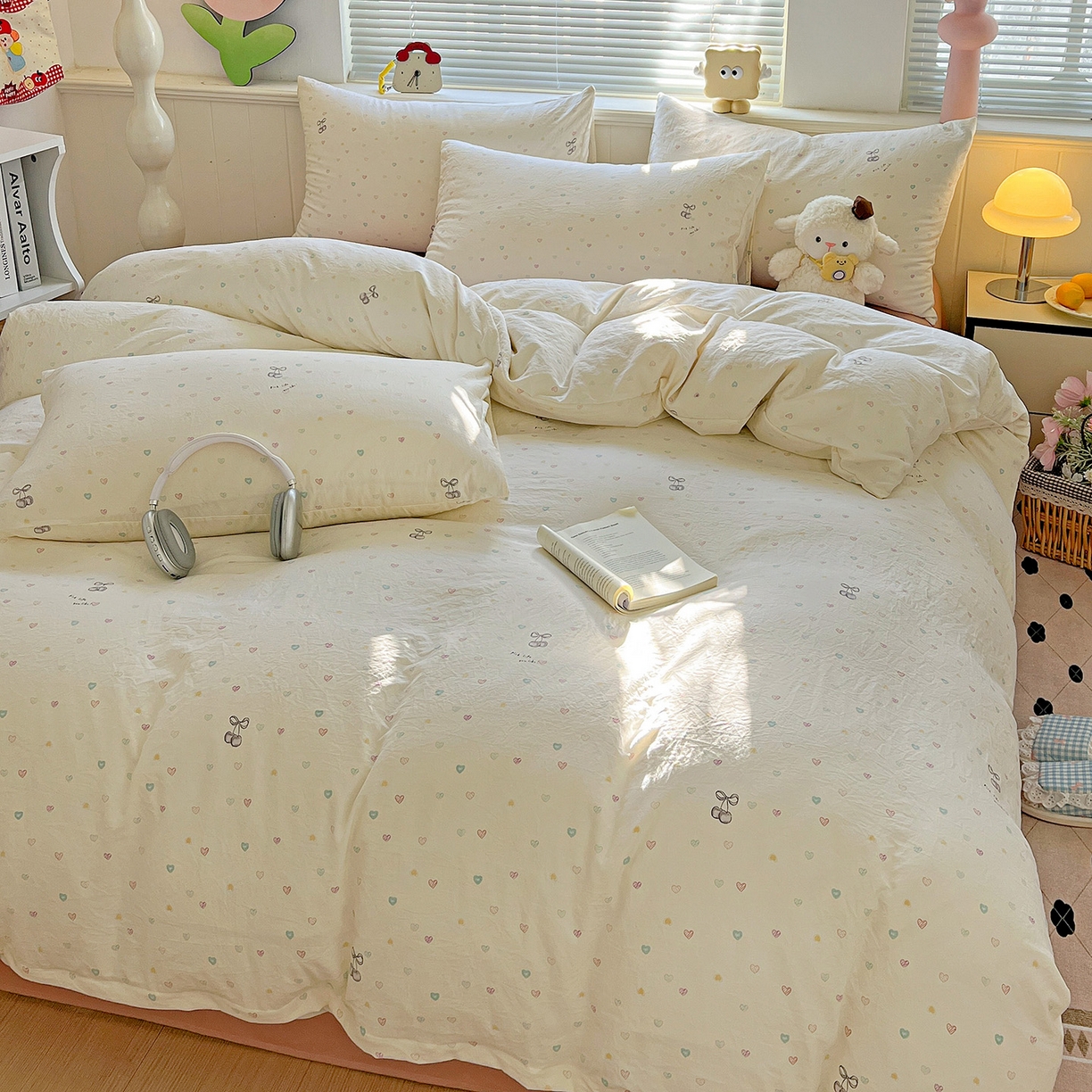 91家纺网 家纺一手货源 找家纺 暖芯优选 2025新款加厚爆款小布袋韩国古法水洗棉床单学生三件套床笠款四件套 甜心软糖