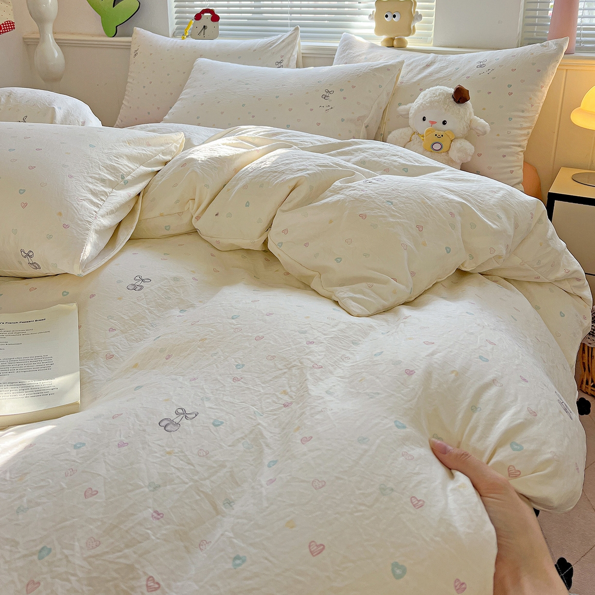 91家纺网 家纺一手货源 找家纺 暖芯优选 2025新款加厚爆款小布袋韩国古法水洗棉床单学生三件套床笠款四件套 甜心软糖