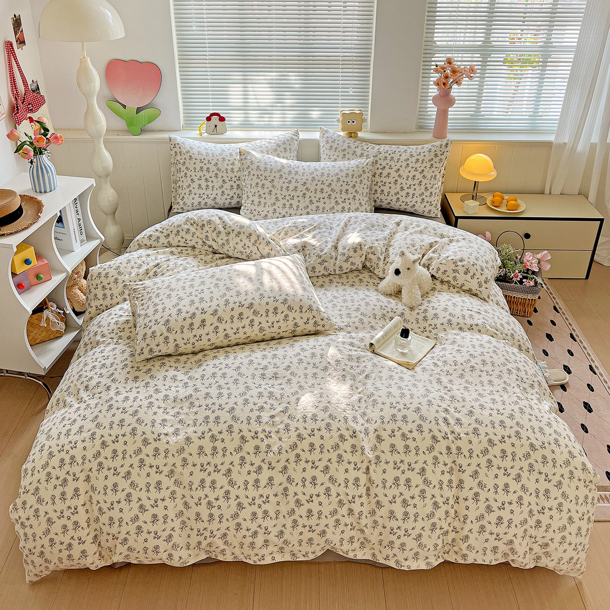 91家纺网 家纺一手货源 找家纺 暖芯优选 2025新款加厚爆款小布袋韩国古法水洗棉床单学生三件套床笠款四件套 线描花集