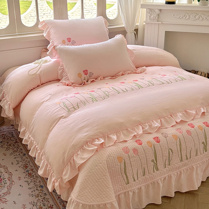 91家纺网 家纺一手货源 找家纺 （总）老K (原美阁） 2025新款高端刺绣水洗棉四件套 床盖四件套床笠四件套