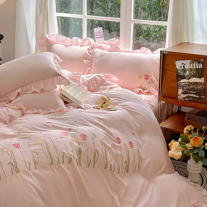 91家纺网 家纺一手货源 找家纺 （总）老K (原美阁） 2025新款高端刺绣水洗棉四件套 床盖四件套床笠四件套