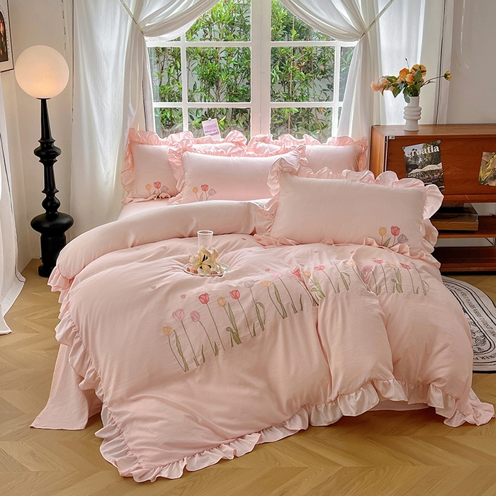 91家纺网 家纺一手货源 找家纺 （总）老K (原美阁） 2025新款高端刺绣水洗棉四件套 床盖四件套床笠四件套