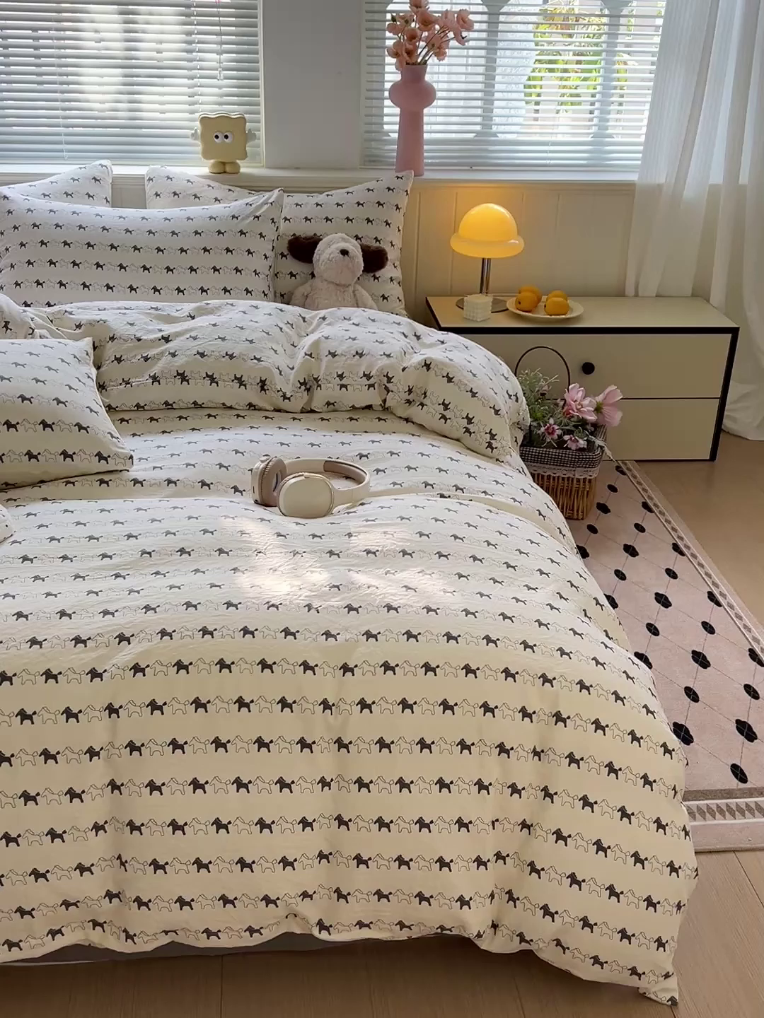 91家纺网 家纺一手货源 找家纺 暖芯优选 2025新款加厚爆款小布袋韩国古法水洗棉床单学生三件套床笠款四件套 小马漫步