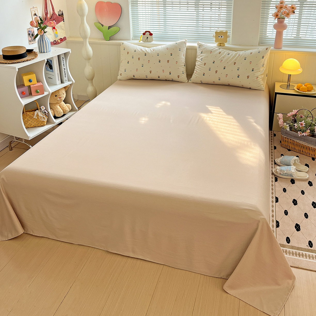 91家纺网 家纺一手货源 找家纺 暖芯优选 2025新款加厚爆款小布袋韩国古法水洗棉床单学生三件套床笠款四件套 小熊布语