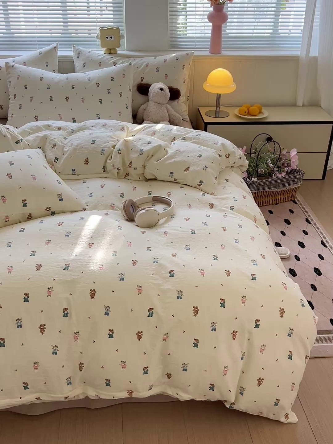 91家纺网 家纺一手货源 找家纺 暖芯优选 2025新款加厚爆款小布袋韩国古法水洗棉床单学生三件套床笠款四件套 小熊布语