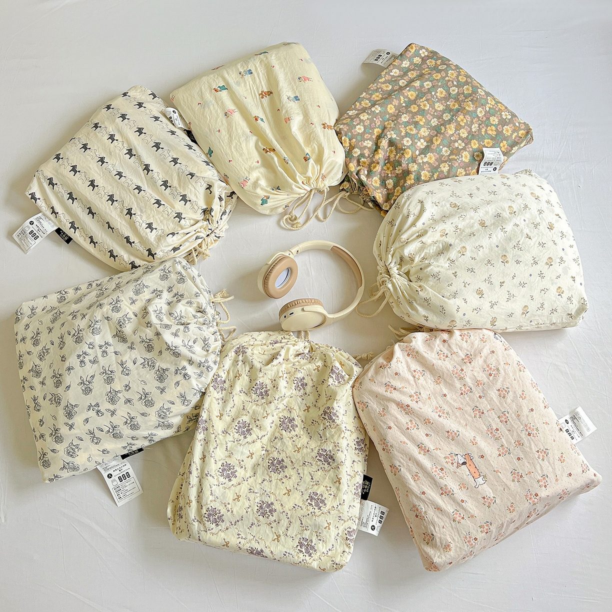 91家纺网 家纺一手货源 找家纺 暖芯优选 2025新款加厚爆款小布袋韩国古法水洗棉床单学生三件套床笠款四件套 组合图仅做展示不可下单