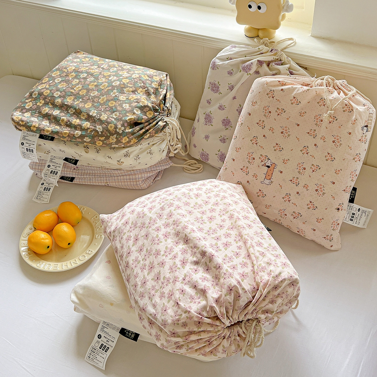 91家纺网 家纺一手货源 找家纺 暖芯优选 2025新款加厚爆款小布袋韩国古法水洗棉床单学生三件套床笠款四件套 组合图仅做展示不可下单