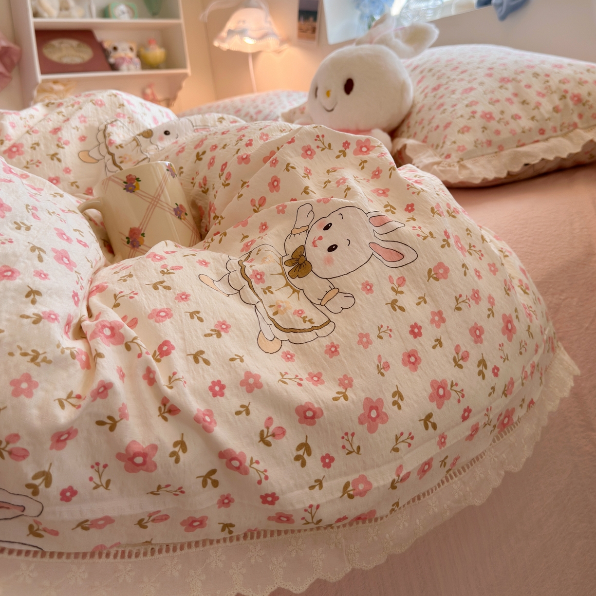 91家纺网 家纺一手货源 找家纺 （总）优卡迪家纺馆 2025新款A类全棉镂空花边皱皱棉双层纱四件套