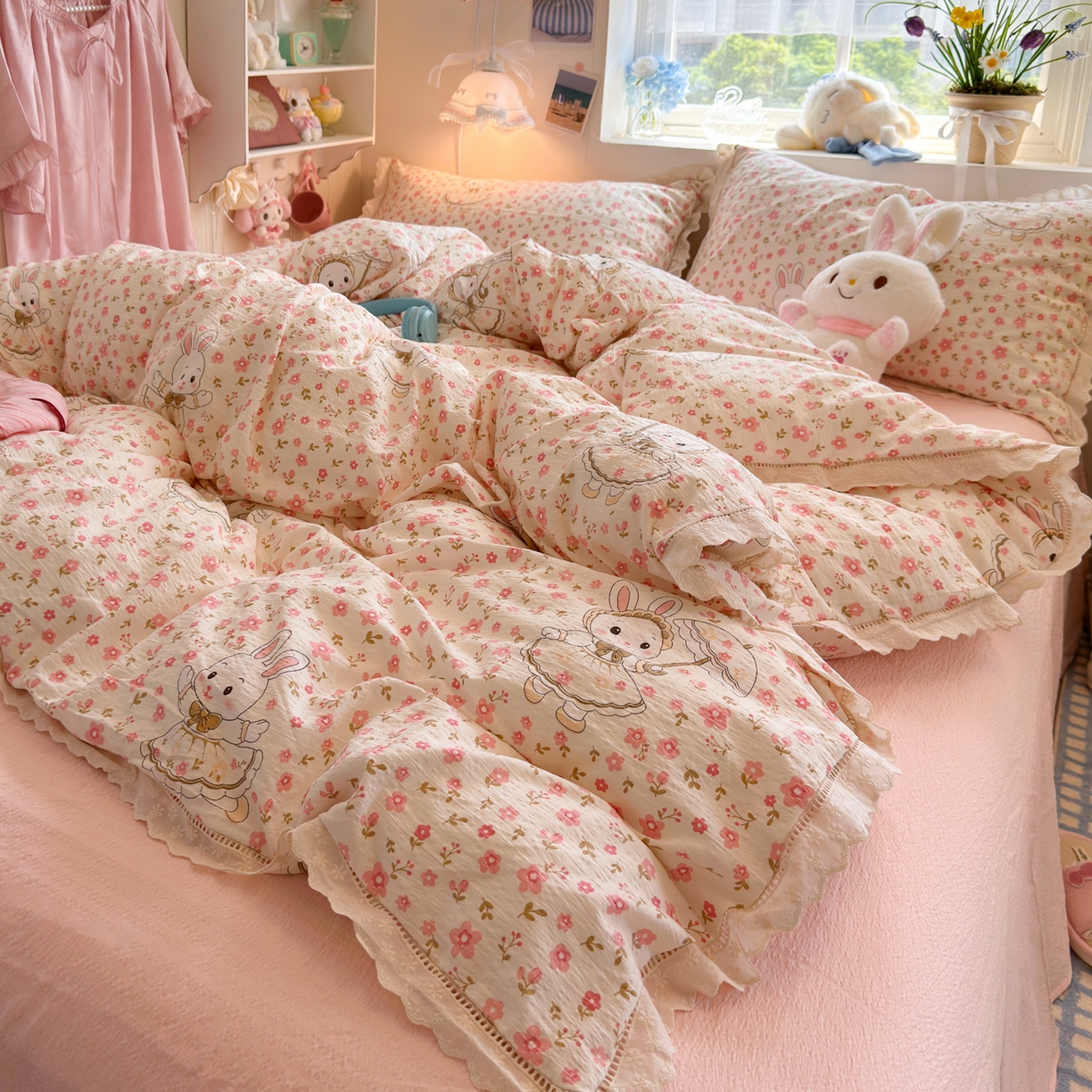 91家纺网 家纺一手货源 找家纺 优卡迪家纺馆 2025新款110克水洗棉无印风毛巾绣四件套【下载文件夹包含买家秀】 蛋糕猫-布丁紫