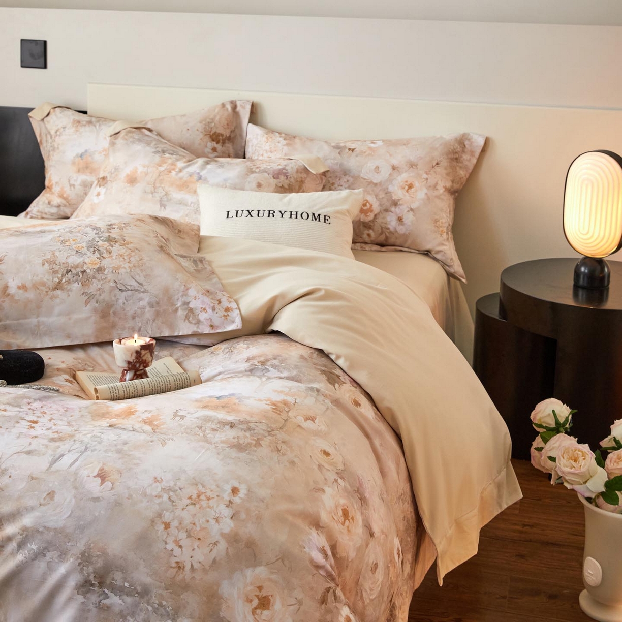 91家纺网 家纺一手货源 找家纺 涵宸家纺 2025新款50S全棉磨毛压边款四件套【更多花型 联系商家电话：17798859966 微信同号，网站：www.hanchenjf.com】 林深见鹿（玉 ）