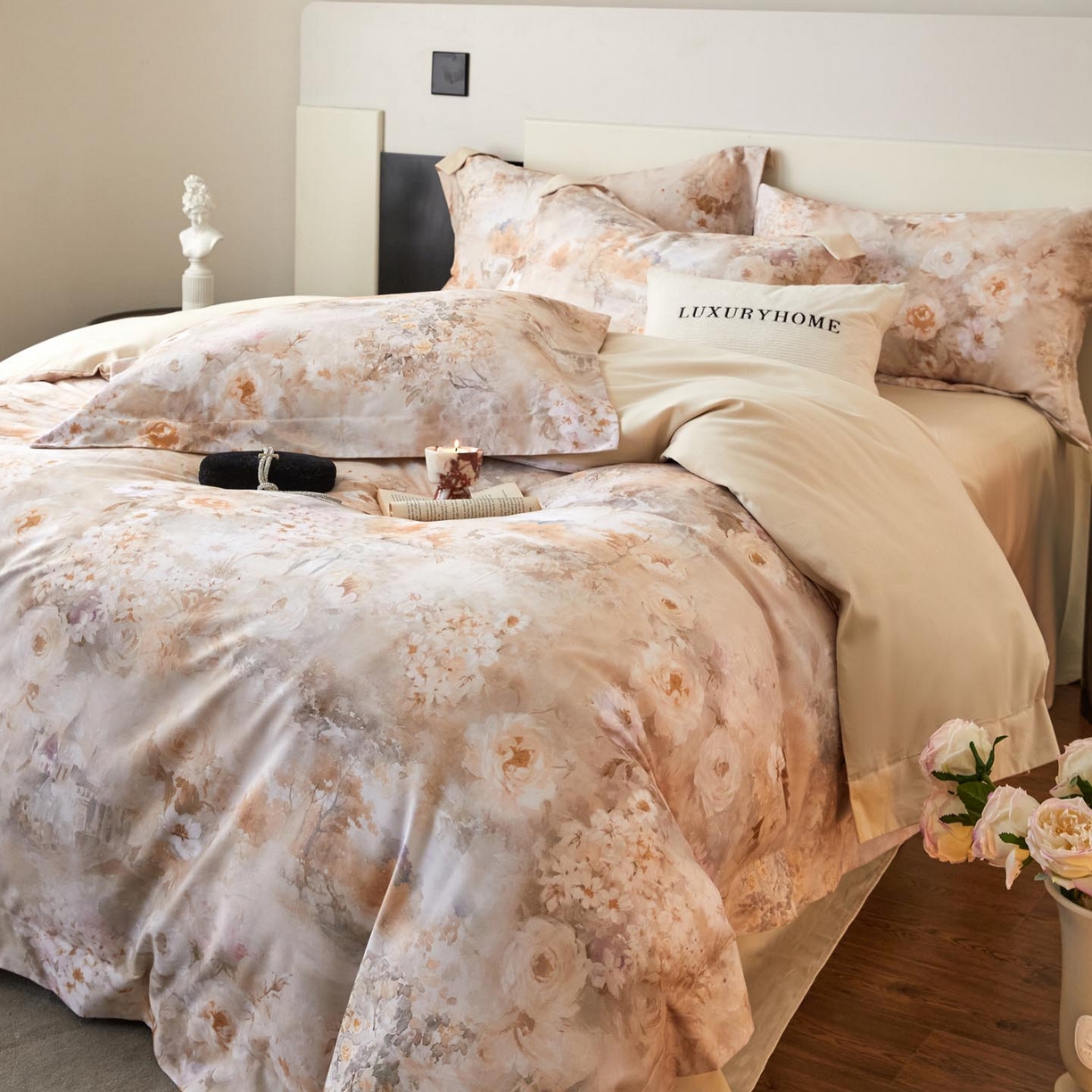 91家纺网 家纺一手货源 找家纺 涵宸家纺 2025新款50S全棉磨毛压边款四件套【更多花型 联系商家电话：17798859966 微信同号，网站：www.hanchenjf.com】 林深见鹿（玉 ）