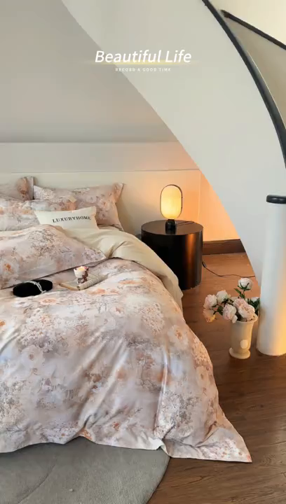 91家纺网 家纺一手货源 找家纺 涵宸家纺 2025新款50S全棉磨毛压边款四件套【更多花型 联系商家电话：17798859966 微信同号，网站：www.hanchenjf.com】 林深见鹿（玉 ）