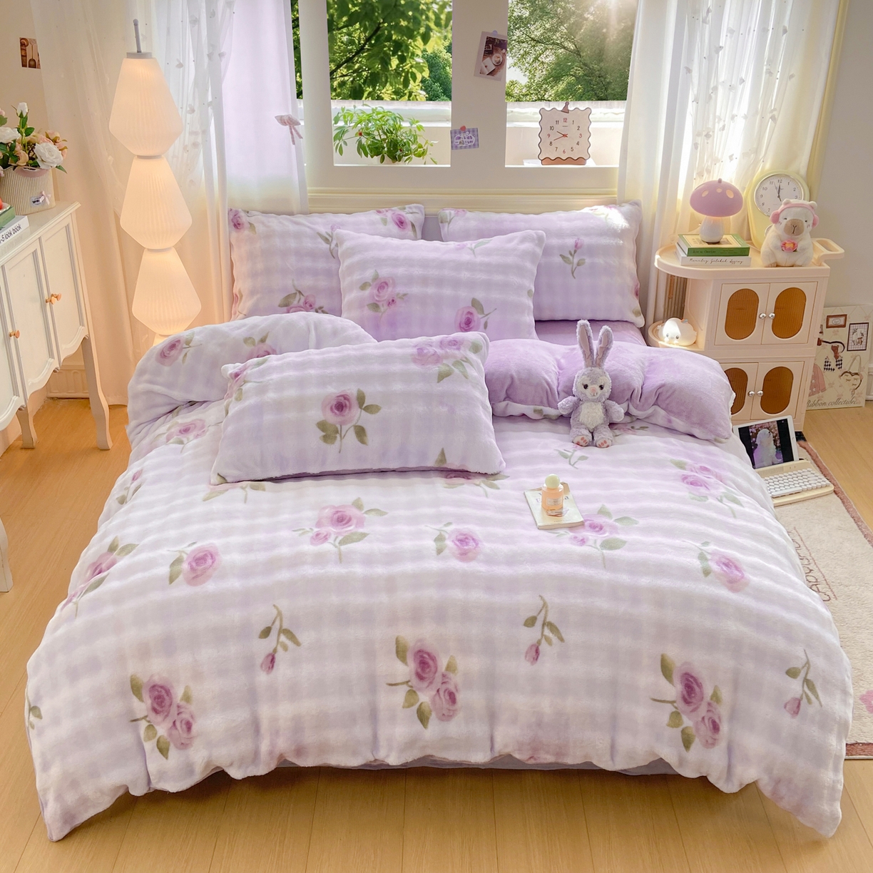 91家纺网 家纺一手货源 找家纺 耐思家纺 2025新款泡泡牛奶绒印花四件套系列 泡泡-花语