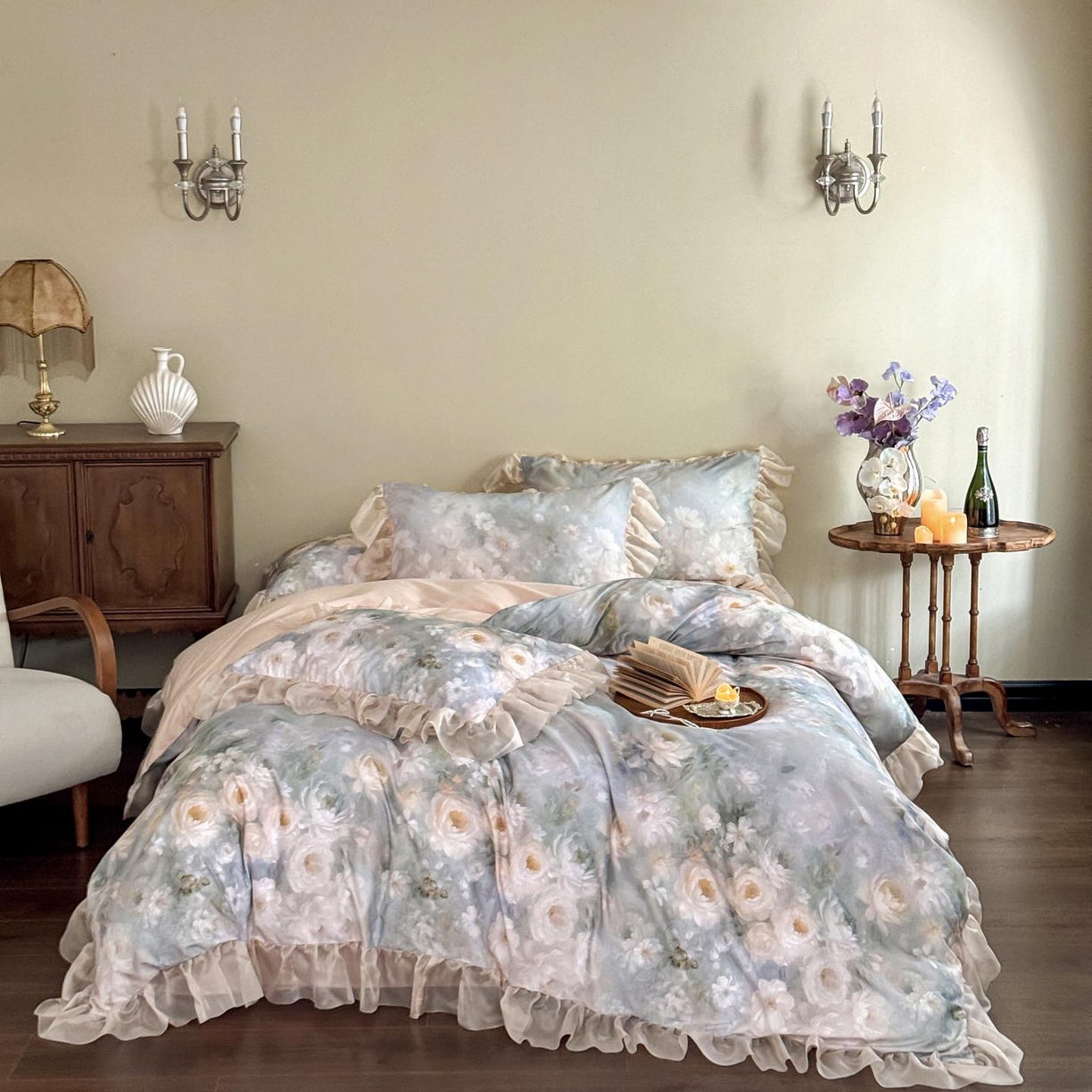 91家纺网 家纺一手货源 找家纺 （总）涵宸家纺 2025新款50S全棉磨毛花边四件套【更多花型联系商家电话：17798859966 微信同号，网站：www.hanchenjf.com】