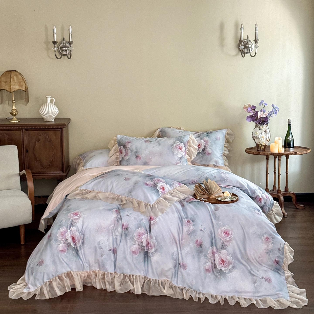 91家纺网 家纺一手货源 找家纺 （总）涵宸家纺 2025新款50S全棉磨毛花边四件套【更多花型联系商家电话：17798859966 微信同号，网站：www.hanchenjf.com】