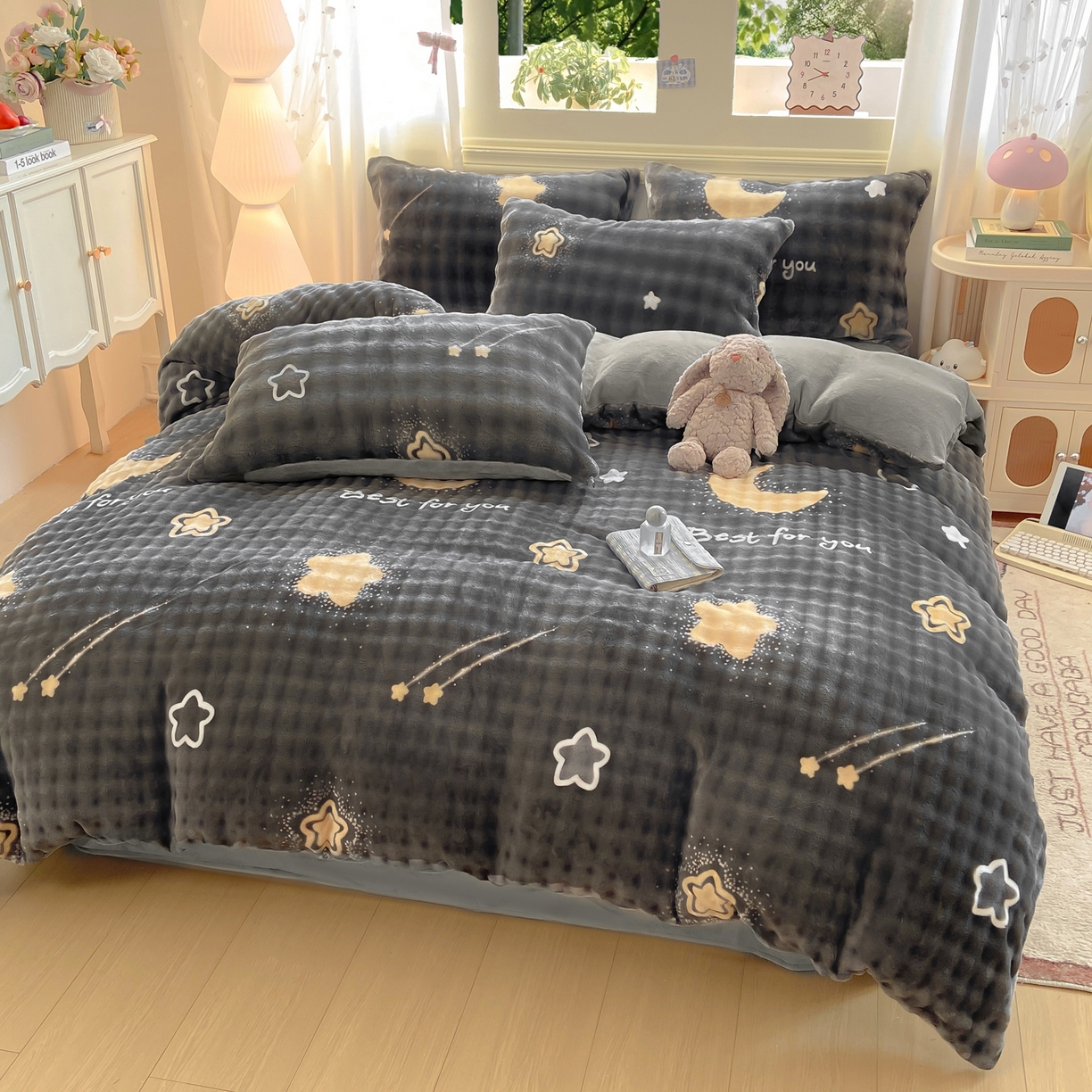 耐思家纺 2025新款泡泡牛奶绒印花四件套系列 泡泡-星空