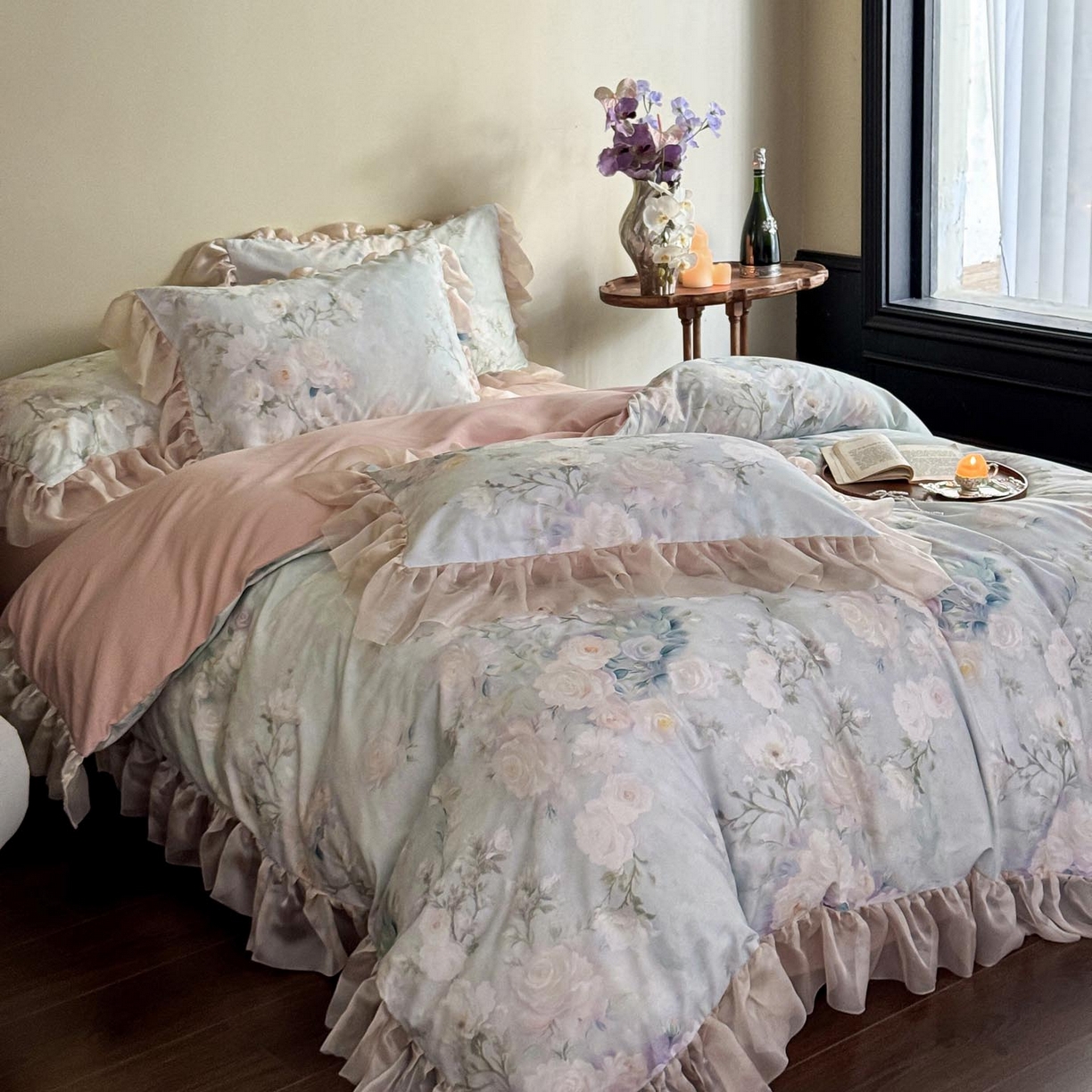 91家纺网 家纺一手货源 找家纺 （总）涵宸家纺 2025新款50S全棉磨毛花边四件套【更多花型联系商家电话：17798859966 微信同号，网站：www.hanchenjf.com】