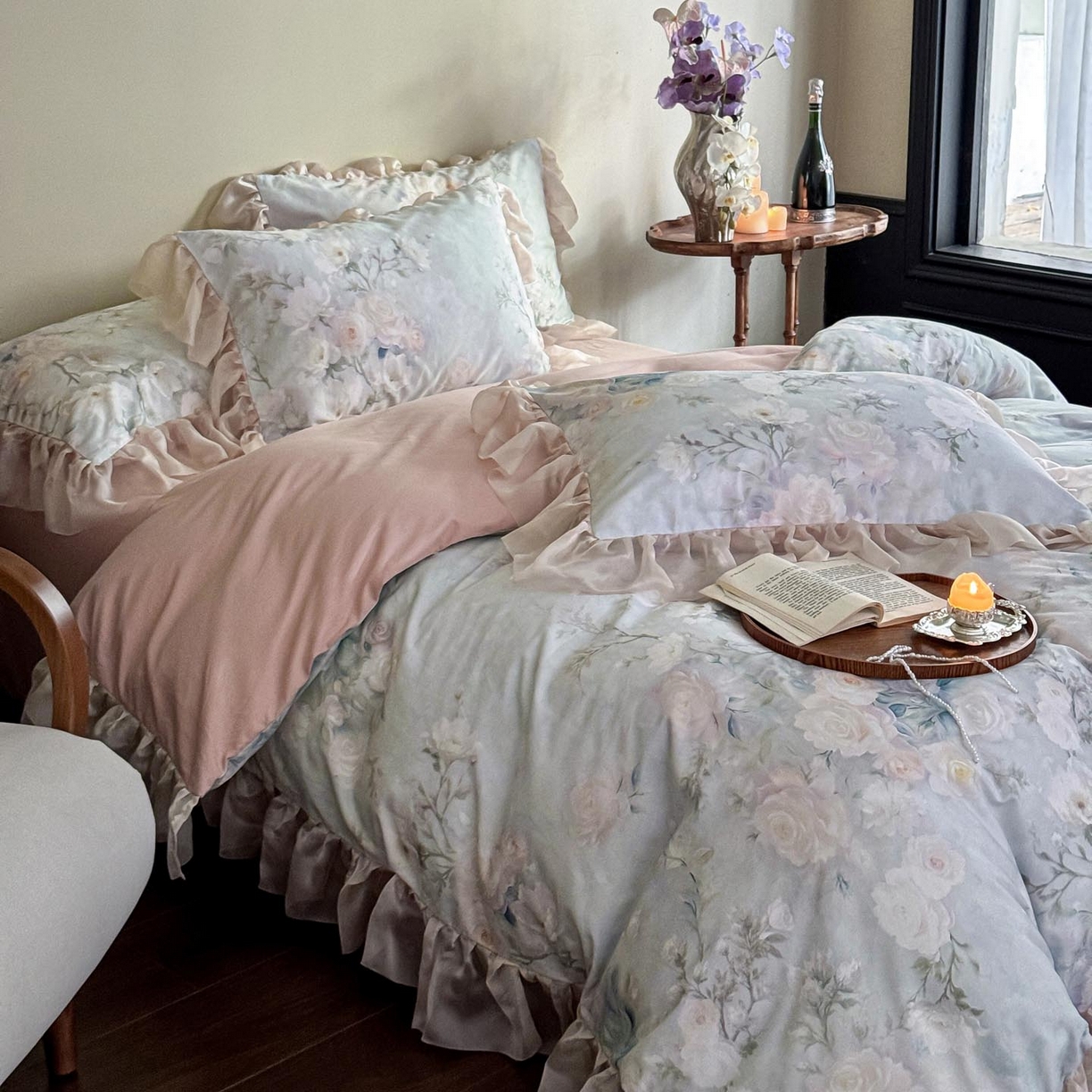 91家纺网 家纺一手货源 找家纺 （总）涵宸家纺 2025新款50S全棉磨毛花边四件套【更多花型联系商家电话：17798859966 微信同号，网站：www.hanchenjf.com】