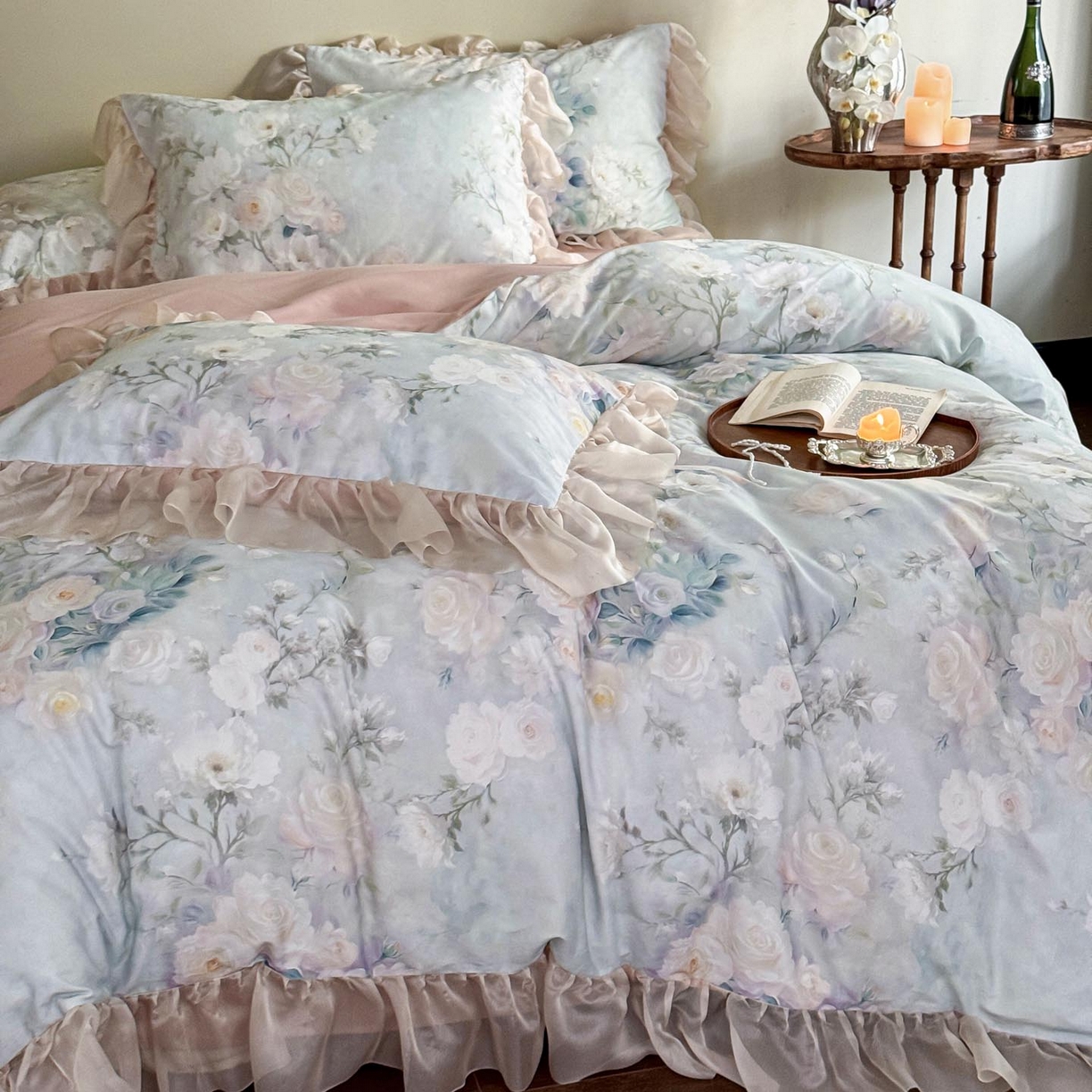 91家纺网 家纺一手货源 找家纺 （总）涵宸家纺 2025新款50S全棉磨毛花边四件套【更多花型联系商家电话：17798859966 微信同号，网站：www.hanchenjf.com】