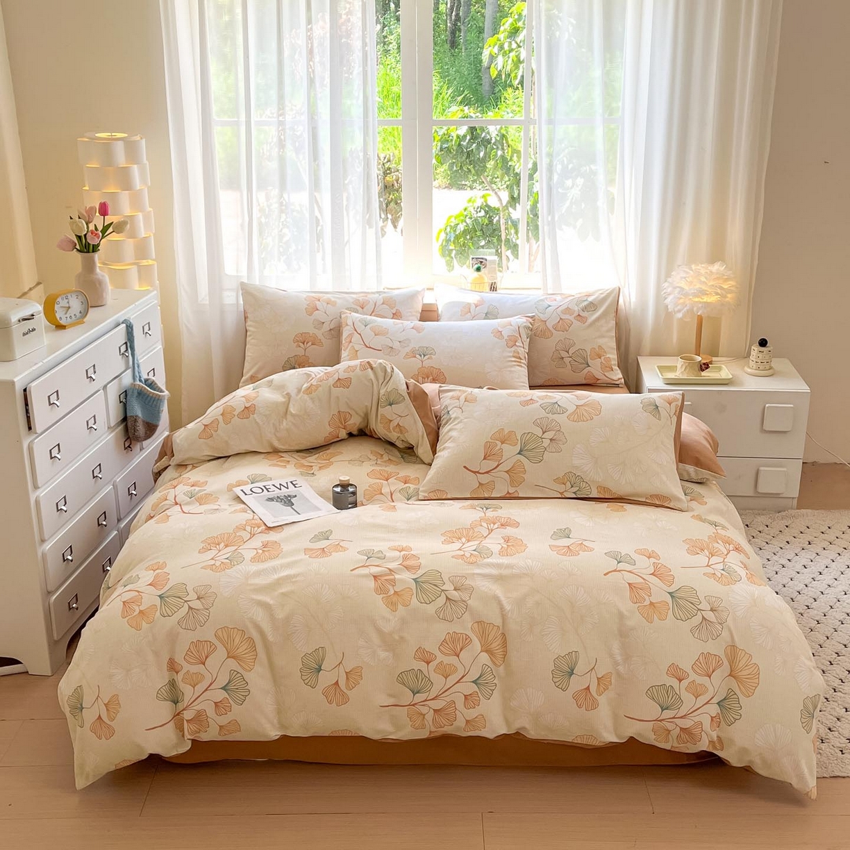 91家纺网 家纺一手货源 找家纺 涵宸家纺 2025新款原棉加厚磨毛印花四件套 叶恋