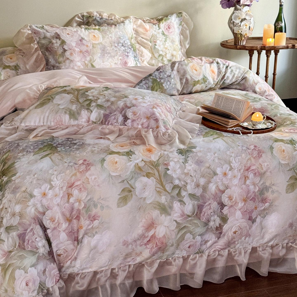 91家纺网 家纺一手货源 找家纺 涵宸家纺 2025新款50S全棉磨毛花边四件套【更多花型联系商家电话：17798859966 微信同号，网站：www.hanchenjf.com】 花边-伊莉丝