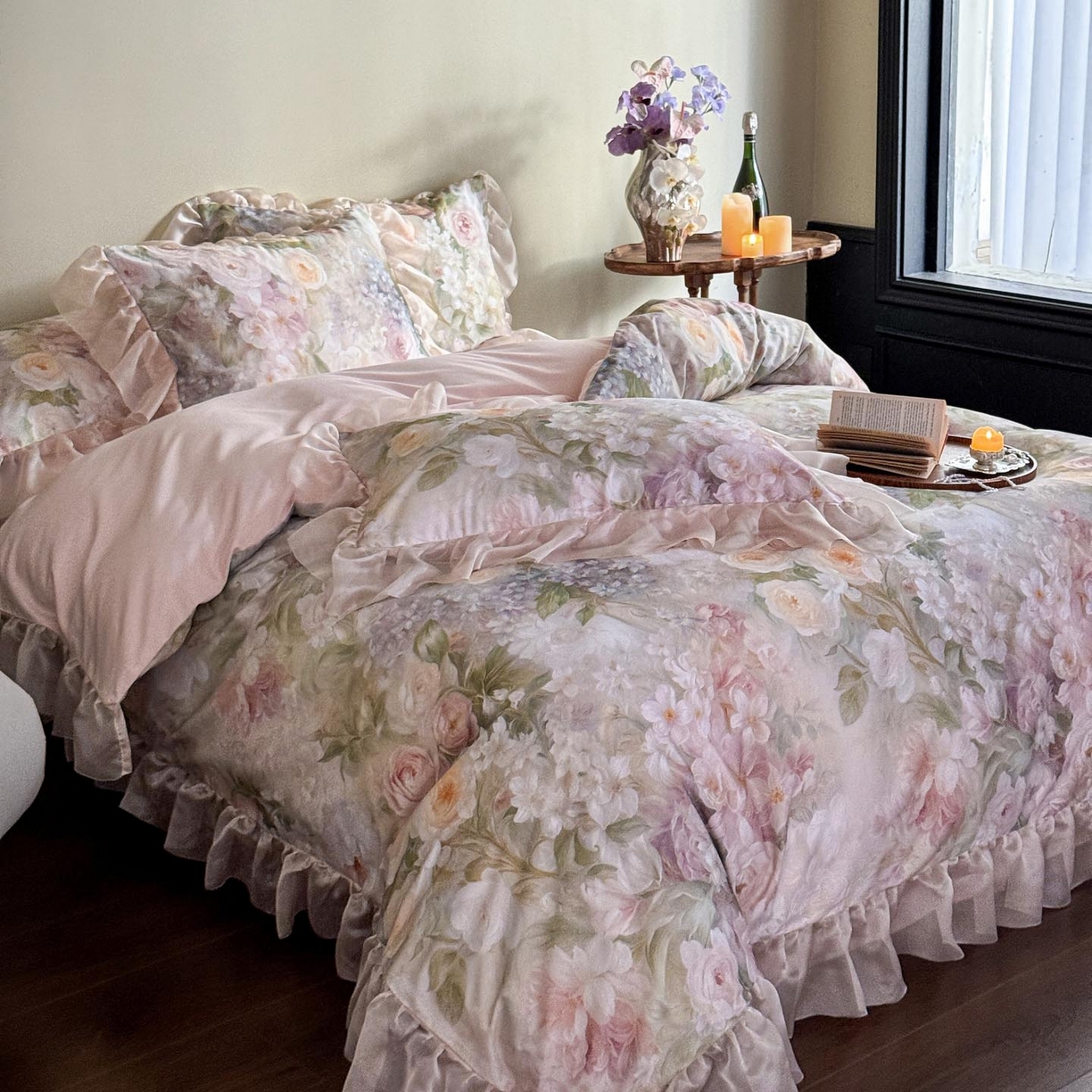 91家纺网 家纺一手货源 找家纺 涵宸家纺 2025新款50S全棉磨毛花边四件套【更多花型联系商家电话：17798859966 微信同号，网站：www.hanchenjf.com】 花边-伊莉丝