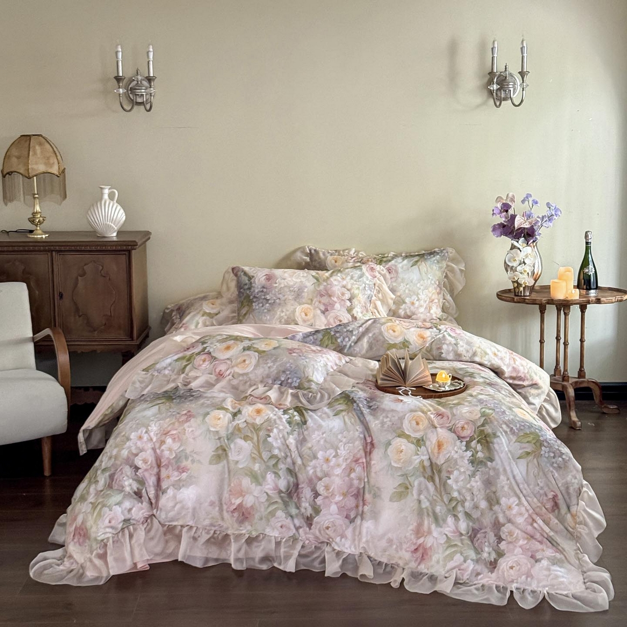 涵宸家纺 2025新款50S全棉磨毛花边四件套【更多花型联系商家电话：17798859966 微信同号，网站：www.hanchenjf.com】 花边-伊莉丝