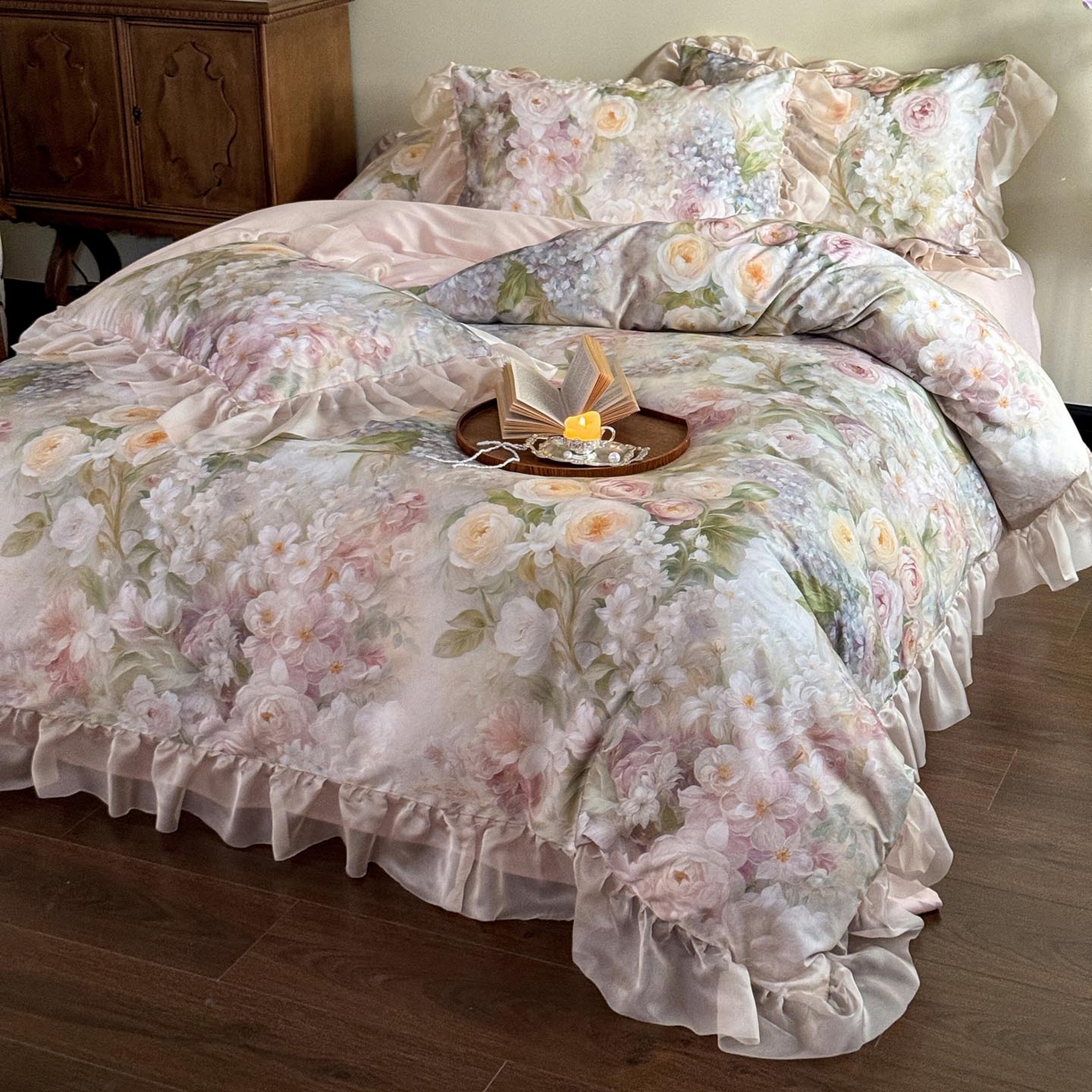 91家纺网 家纺一手货源 找家纺 涵宸家纺 2025新款50S全棉磨毛花边四件套【更多花型联系商家电话：17798859966 微信同号，网站：www.hanchenjf.com】 花边-伊莉丝