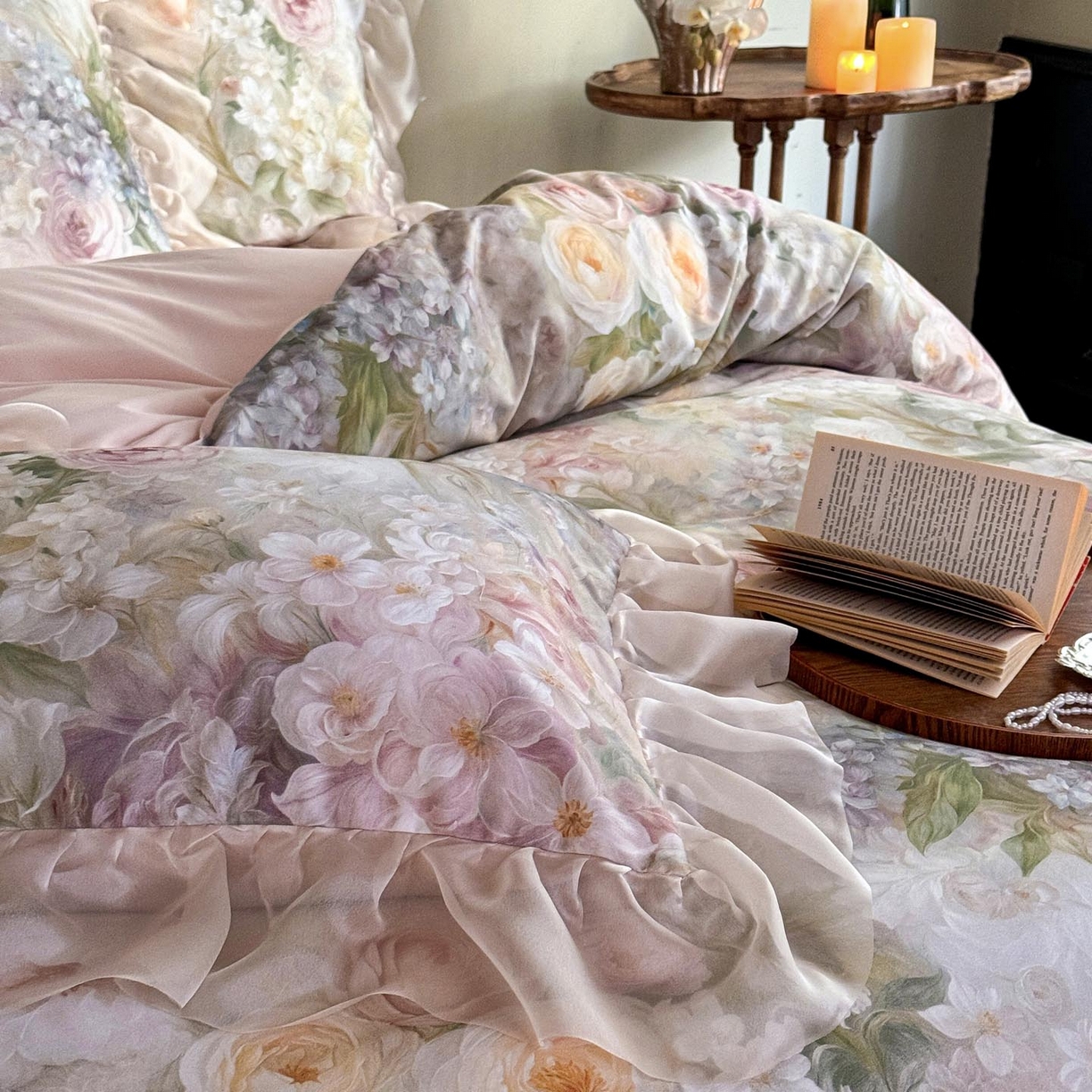 91家纺网 家纺一手货源 找家纺 涵宸家纺 2025新款50S全棉磨毛花边四件套【更多花型联系商家电话：17798859966 微信同号，网站：www.hanchenjf.com】 花边-伊莉丝