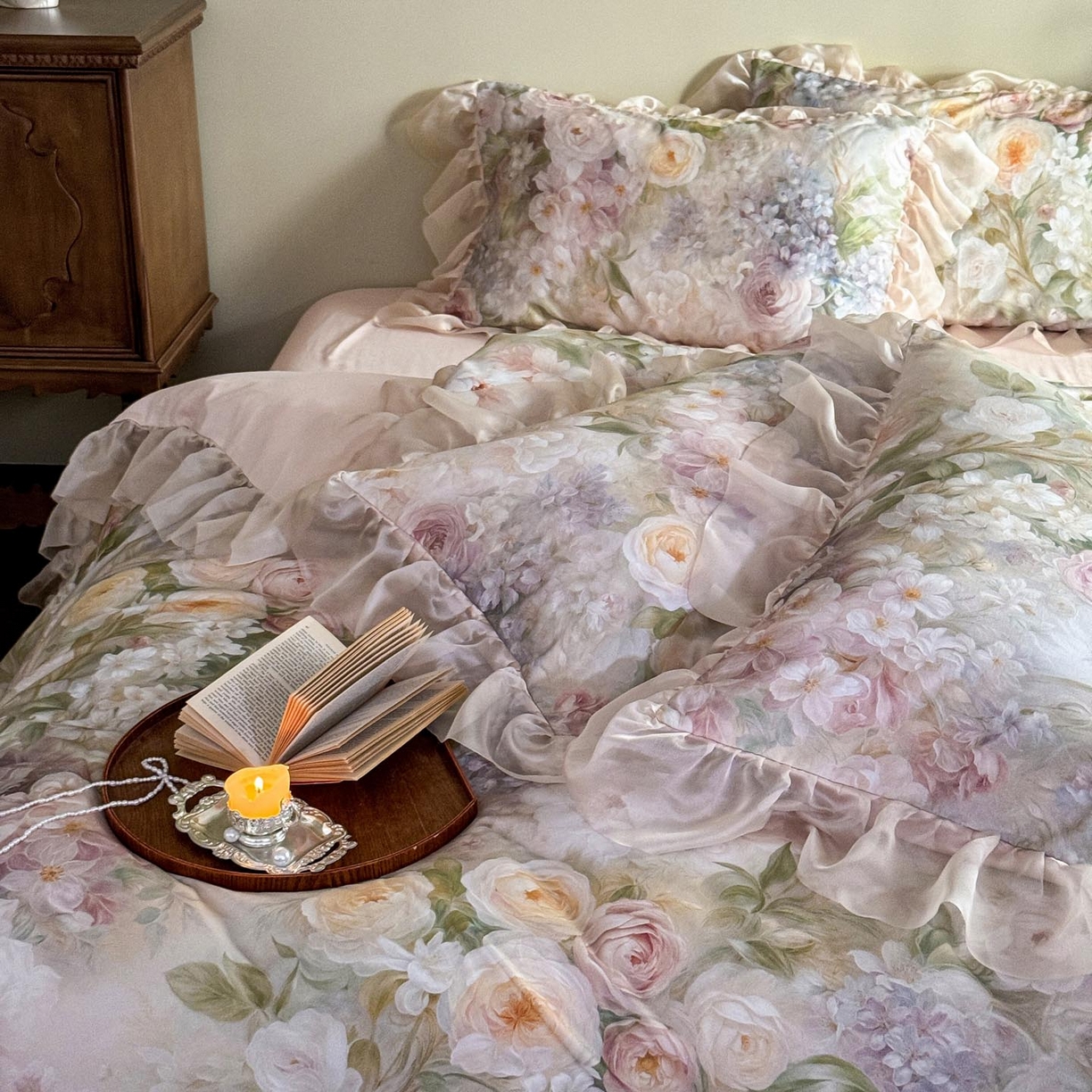 91家纺网 家纺一手货源 找家纺 涵宸家纺 2025新款50S全棉磨毛花边四件套【更多花型联系商家电话：17798859966 微信同号，网站：www.hanchenjf.com】 花边-伊莉丝