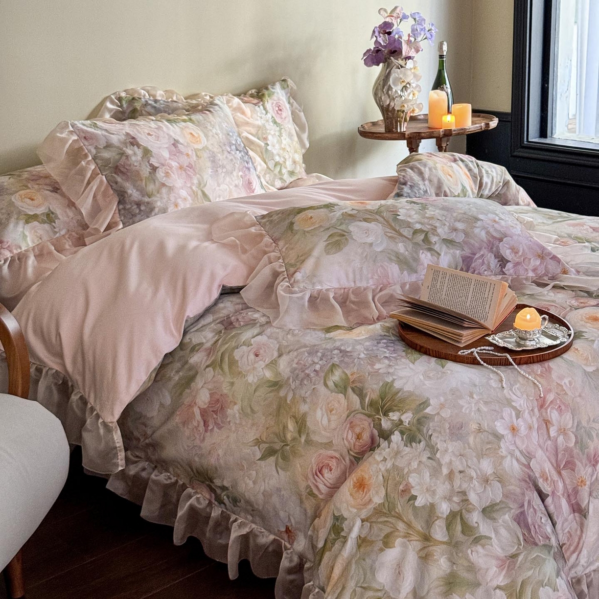 91家纺网 家纺一手货源 找家纺 涵宸家纺 2025新款50S全棉磨毛花边四件套【更多花型联系商家电话：17798859966 微信同号，网站：www.hanchenjf.com】 花边-伊莉丝