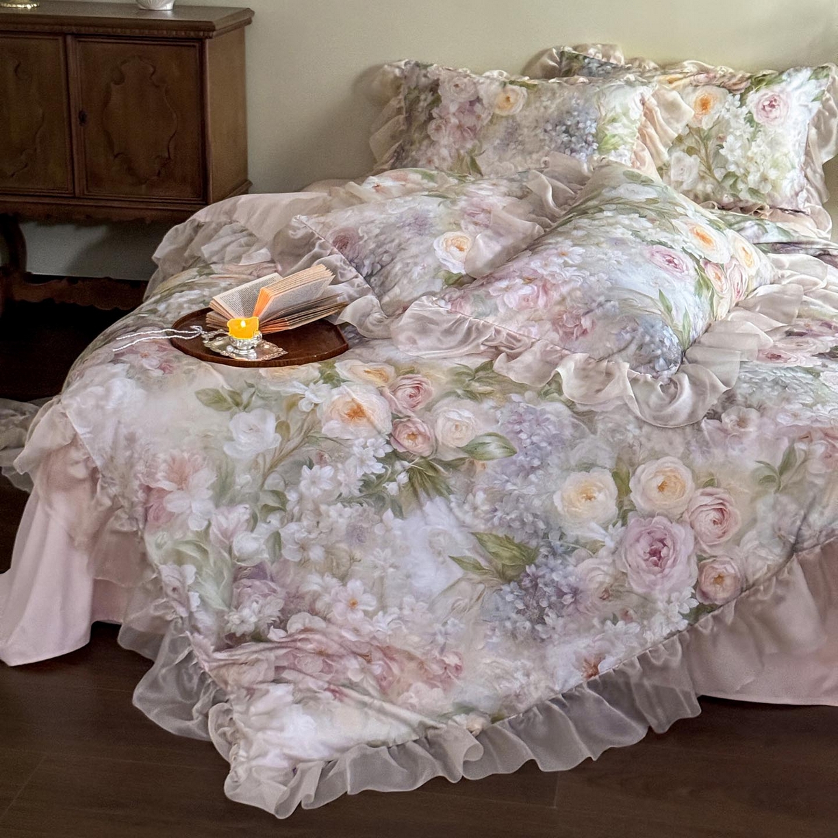 91家纺网 家纺一手货源 找家纺 涵宸家纺 2025新款50S全棉磨毛花边四件套【更多花型联系商家电话：17798859966 微信同号，网站：www.hanchenjf.com】 花边-伊莉丝