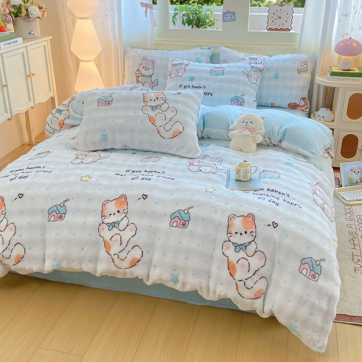 耐思家纺 2025新款泡泡牛奶绒印花四件套系列 泡泡-宠物聚会